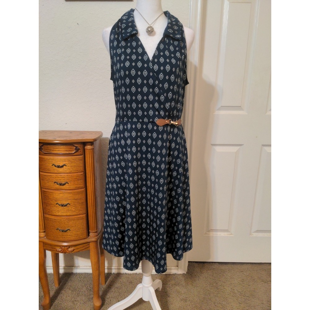 Ryan Michelle Women's Navy Blue& White Sleeveless Summer Dress. Size XL